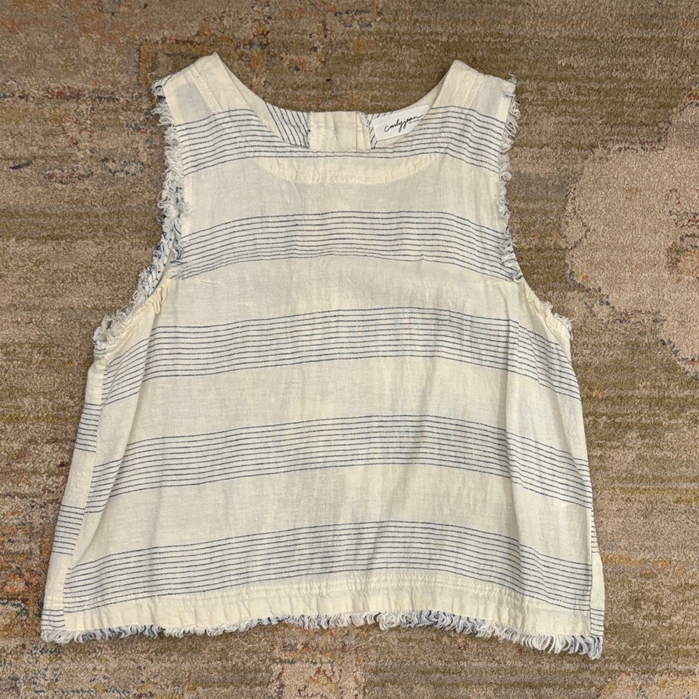 CJLA Sleeveless Cream and Blue Striped Tank Top
